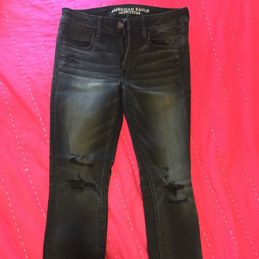 American Eagle Black Distressed Skinny Jeans